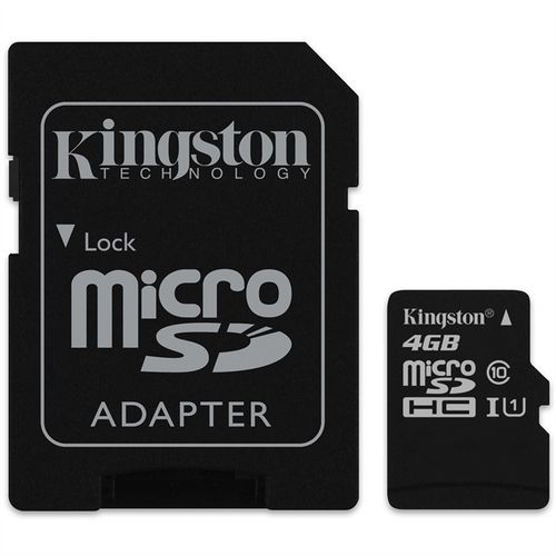 Cartão de Memória Micro SD Kingston 4GB + 1 Adpt. Class 10