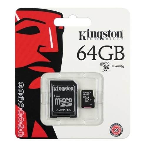 Cartão de Memória Micro SD Kingston 64GB + 1 Adp. Class 10